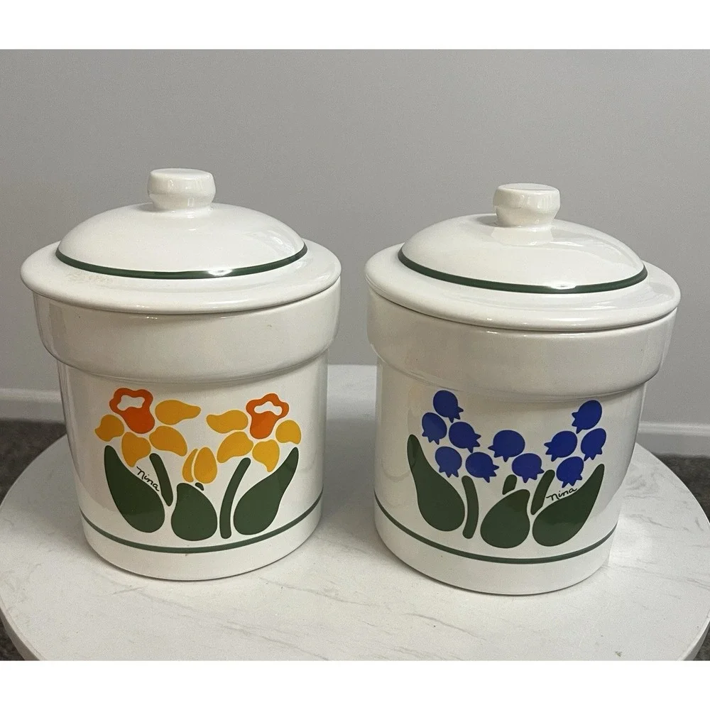 Vtg Treasure Craft Canisters Cottagecore Farmhouse Nina Floral Grannycore USA